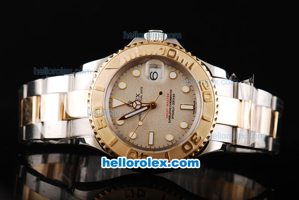 Rolex Yachtmaster Swiss ETA 2836 Automatic Movement 18K Gold Never Fade with White Markers and Grey Dial-Two Tone - Click Image to Close